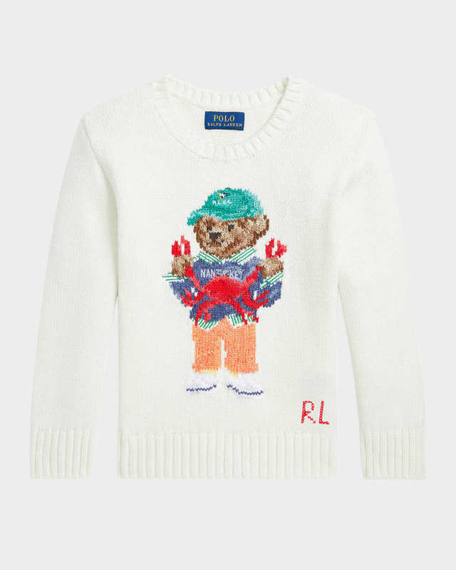 Boy's Knitted Polo Bear Sweater, Size 2-